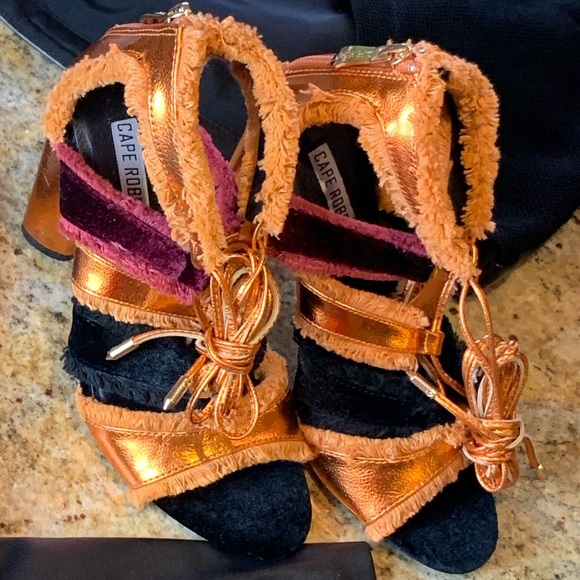 CAPE ROBBIN Orange Lace Up Fringe Ankle Wrap Heels - Picture 3 of 6